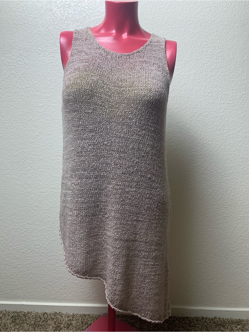 H&M Divided Taupe Open Knit Asymmetrical Tank Top Size Small